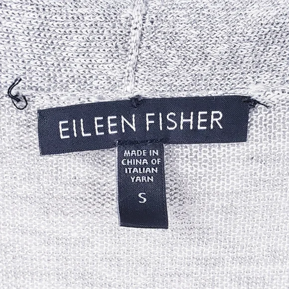 Eileen Fisher Gray Asymmetrical Open Front‎ Cardigan Linen Blend Size Small - Picture 6 of 9